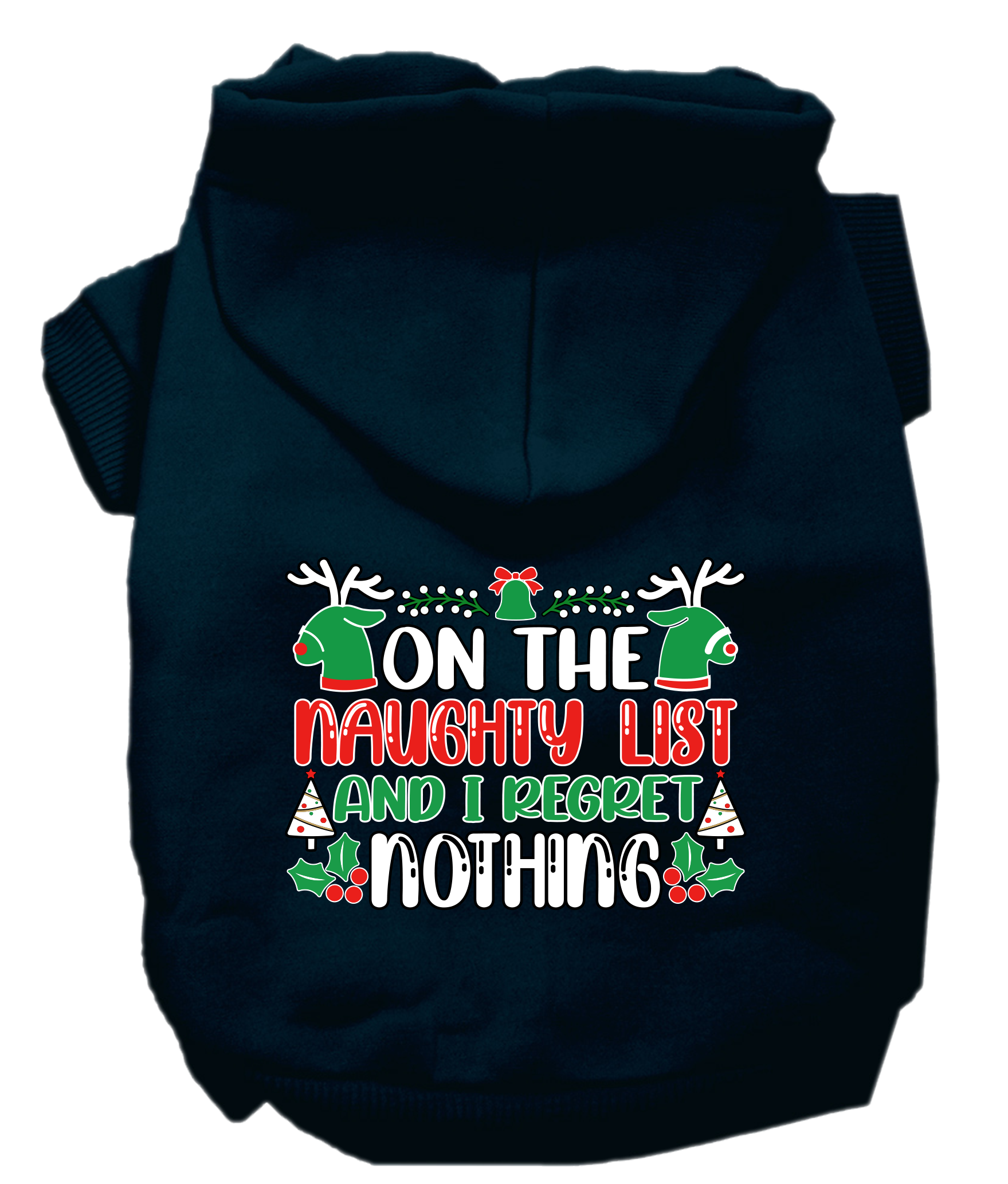 I Regret Nothing Screen Print Dog Hoodie Navy Blue Size XS